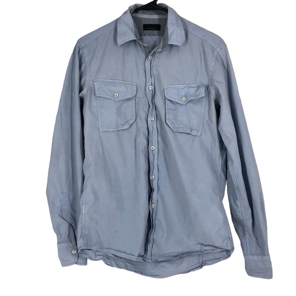 Zara Man Lightwash Blue Cotton Button Up Shirt w/Extra Buttons SZ Sm - Picture 1 of 7